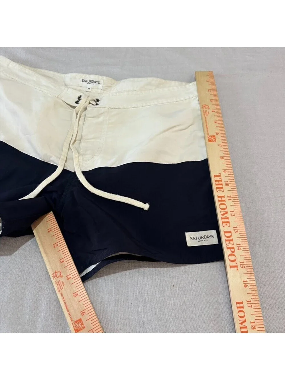 Saturdays NYC Ennis Swim Trunks Size Men 32 White Black Board Shorts String